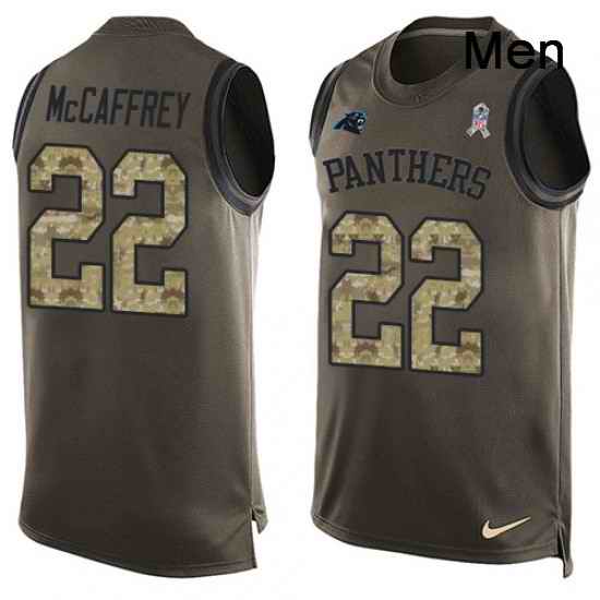 Mens Nike Carolina Panthers 22 Christian McCaffrey Limited Green Salute to Service Tank Top NFL Jersey